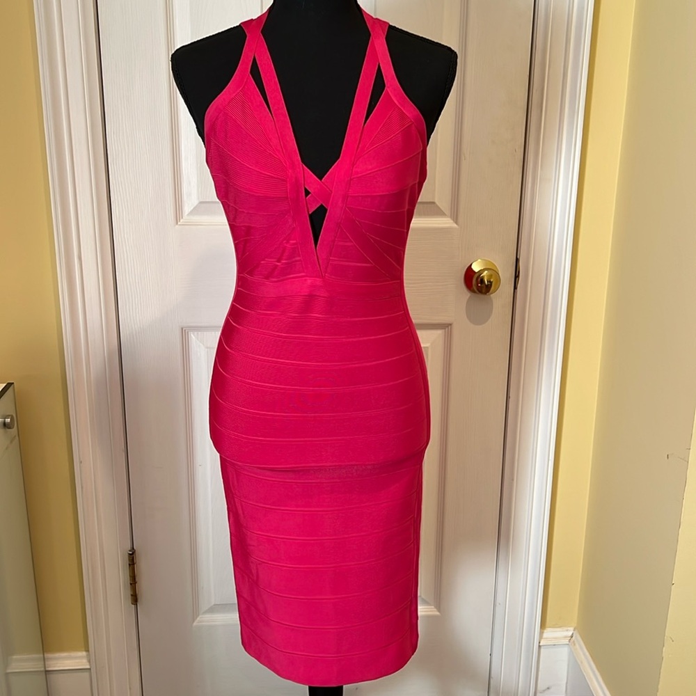 Herve Leger midi watermelon color size S